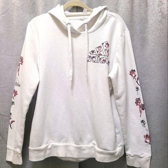 adidas Tops - Adidas white sweatshirt with floral logo and designs down sleeve size XL hoodie